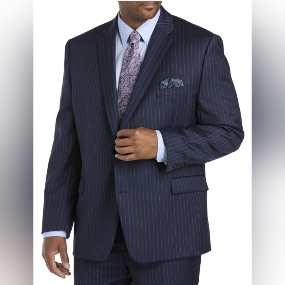 Ralph Lauren Men’s 40R Navy Pinstripe Wool Blazer – Classic Fit